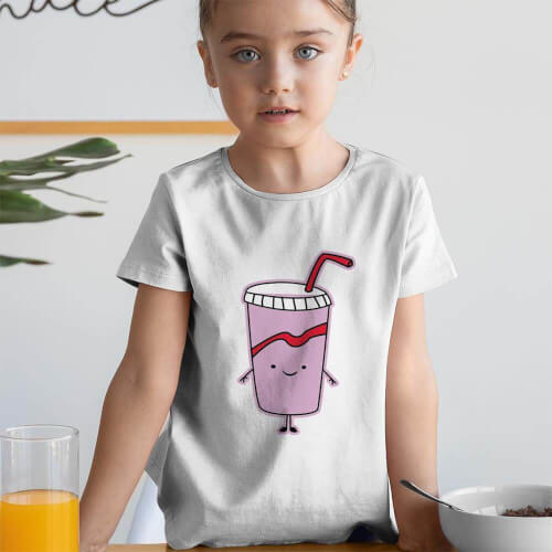 Fastfood Temalı Kız Çocuk Tişört - Tekli Kombin - Thumbnail