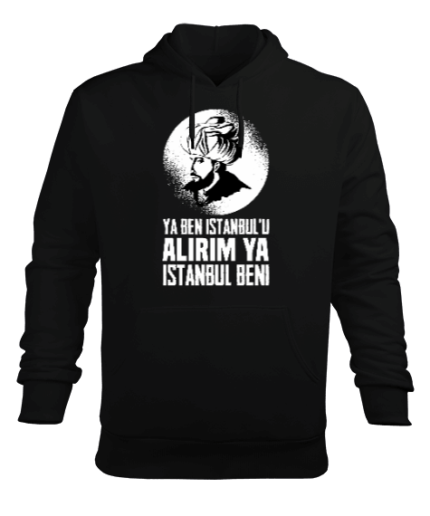 Fatih 1453 Istanbul Fetih Tasarım Baskılı Siyah Erkek Kapüşonlu Hoodie Sweatshirt - Tisho