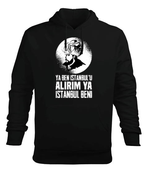 Tisho - Fatih 1453 Istanbul Fetih Tasarım Baskılı Siyah Erkek Kapüşonlu Hoodie Sweatshirt