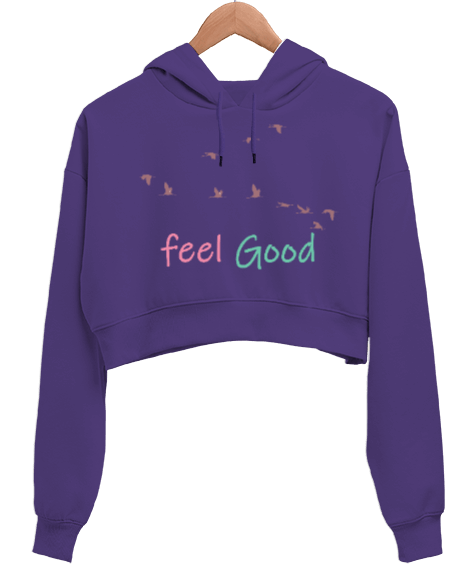 Tisho - Feel Good Kadın Crop Hoodie Kapüşonlu Sweatshirt