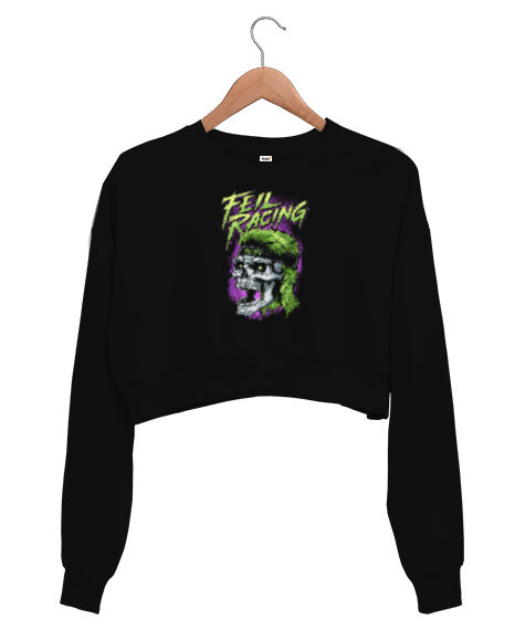Tisho - Feil Racing Siyah Kadın Crop Sweatshirt