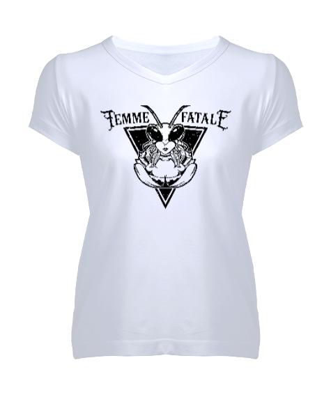 Tisho - Femme Fatale Beyaz Kadın V Yaka Tişört