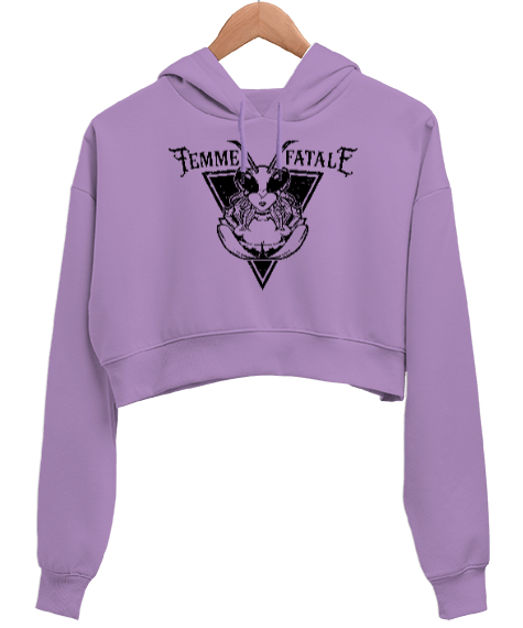 Tisho - Femme Fatale Lila Kadın Crop Hoodie Kapüşonlu Sweatshirt