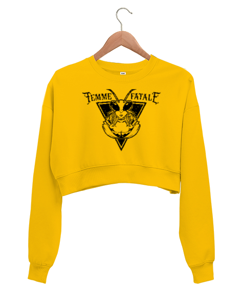 Tisho - Femme Fatale Sarı Kadın Crop Sweatshirt