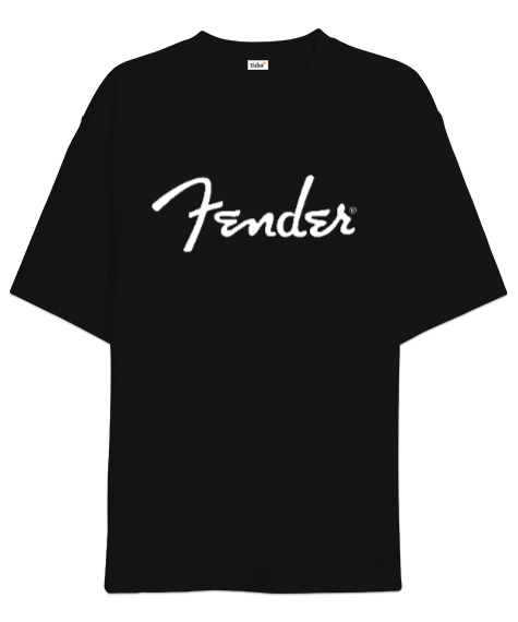 Tisho - Fender Erkek Siyah Oversize Unisex Tişört