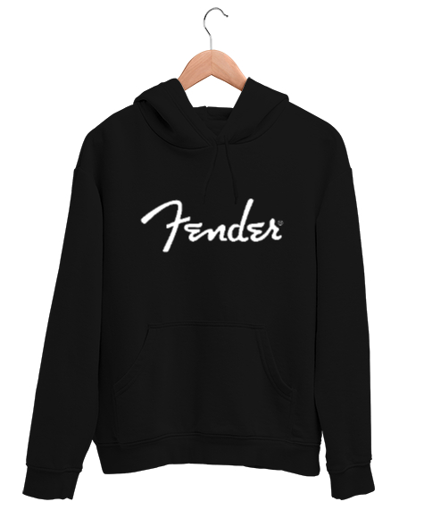 Tisho - Fender Siyah Siyah Unisex Kapşonlu Sweatshirt