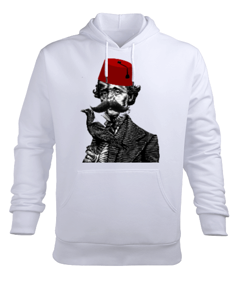 Fesli Bıyıklı Edgar Allan Poe - OneArtTasarım Erkek Kapüşonlu Hoodie Sweatshirt