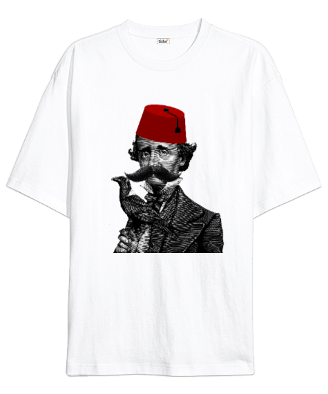 Tisho - Fesli Bıyıklı Edgar Allan Poe - OneArtTasarım Oversize Unisex Tişört