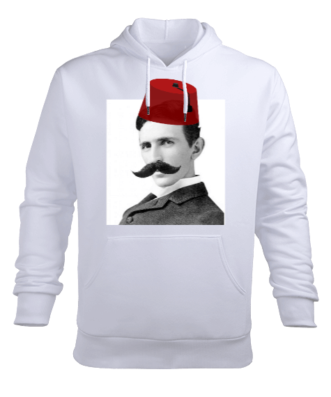 Tisho - Fesli Bıyıklı Tesla - OneArtTasarım Erkek Kapüşonlu Hoodie Sweatshirt