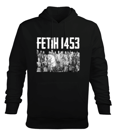 Fetih 1453 Istanbul Tasarım Baskılı Siyah Erkek Kapüşonlu Hoodie Sweatshirt - Tisho