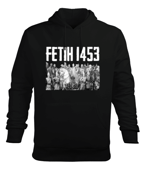 Tisho - Fetih 1453 Istanbul Tasarım Baskılı Siyah Erkek Kapüşonlu Hoodie Sweatshirt