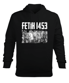 Fetih 1453 Istanbul Tasarım Baskılı Siyah Erkek Kapüşonlu Hoodie Sweatshirt - Tisho