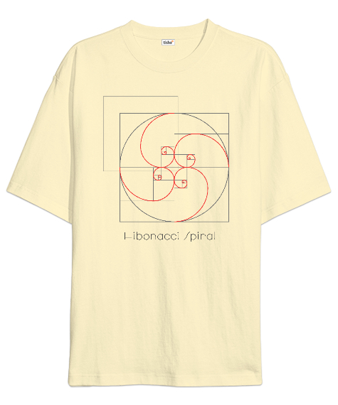 Tisho - Fibonacci Spiral - Geometri V1 Krem Oversize Unisex Tişört