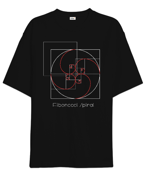 Tisho - Fibonacci Spiral - Geometri V1 Siyah Oversize Unisex Tişört