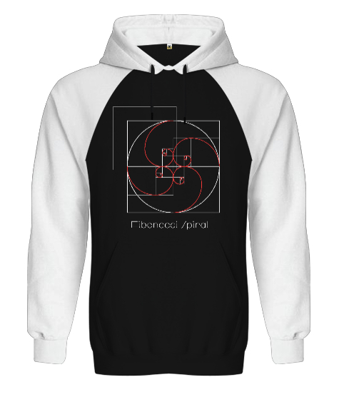 Tisho - Fibonacci Spiral - Geometri V1 Siyah/Beyaz Orjinal Reglan Hoodie Unisex Sweatshirt