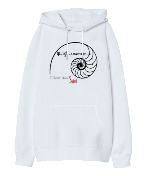Tisho - Fibonacci Spiral - Geometri V2 Beyaz Oversize Unisex Kapüşonlu Sweatshirt