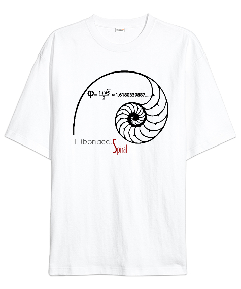 Tisho - Fibonacci Spiral - Geometri V2 Beyaz Oversize Unisex Tişört