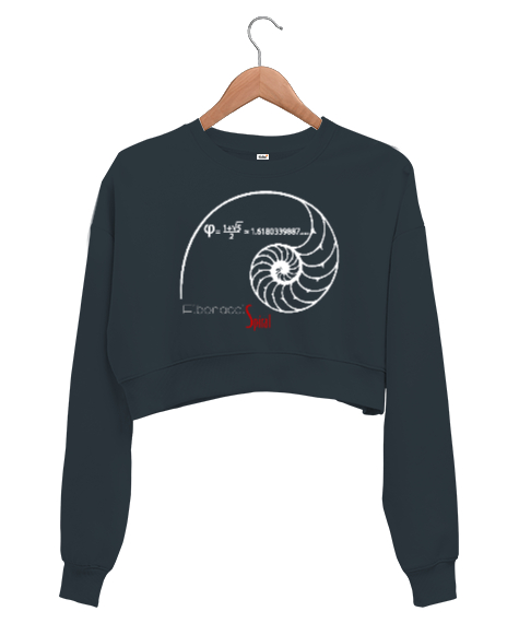 Tisho - Fibonacci Spiral - Geometri V2 Füme Kadın Crop Sweatshirt