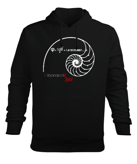 Tisho - Fibonacci Spiral - Geometri V2 Siyah Erkek Kapüşonlu Hoodie Sweatshirt
