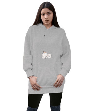 Tisho - Fil tasarımlı spor Kadın Uzun Hoodie Kapüşonlu Sweatshirt