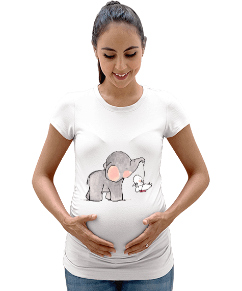 Tisho - Fil ve Tavşan Baskılı Kadın Hamile Tişört