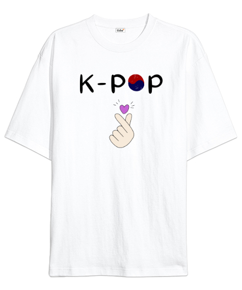 Tisho - Finger Heart - K-POP Beyaz Oversize Unisex Tişört