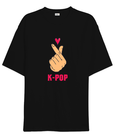 Tisho - Finger Heart - K-Pop Siyah Oversize Unisex Tişört