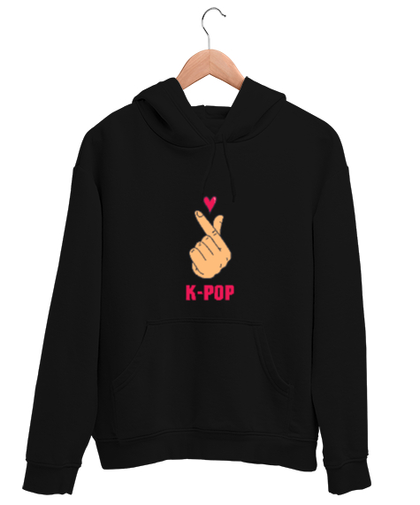 Tisho - Finger Heart - K-Pop Siyah Unisex Kapşonlu Sweatshirt
