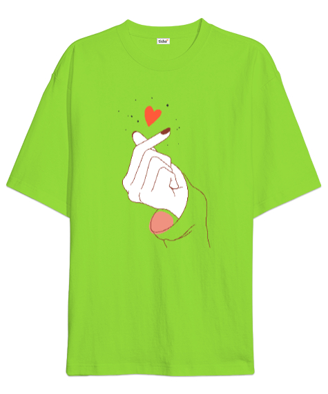 Tisho - Finger Heart - Parmak Şıklatma - Kpop V2 Fıstık Yeşili Oversize Unisex Tişört