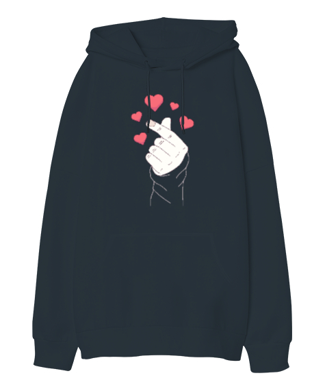 Tisho - Finger Heart - Parmak Şıklatma - Kpop V2 Füme Oversize Unisex Kapüşonlu Sweatshirt