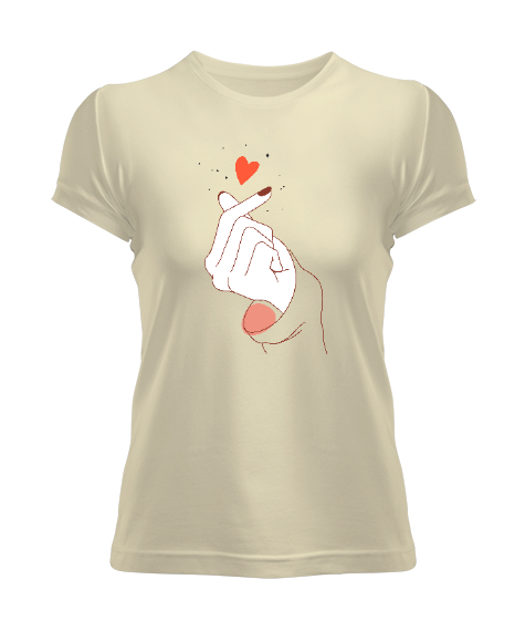 Tisho - Finger Heart - Parmak Şıklatma - Kpop V2 Krem Kadın Tişört