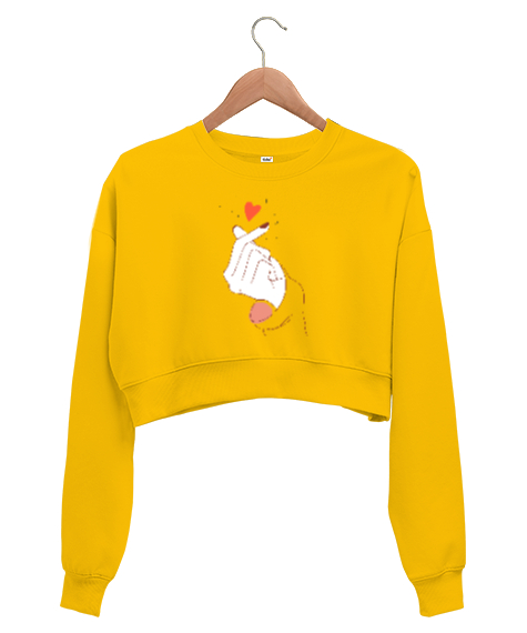 Tisho - Finger Heart - Parmak Şıklatma - Kpop V2 Sarı Kadın Crop Sweatshirt