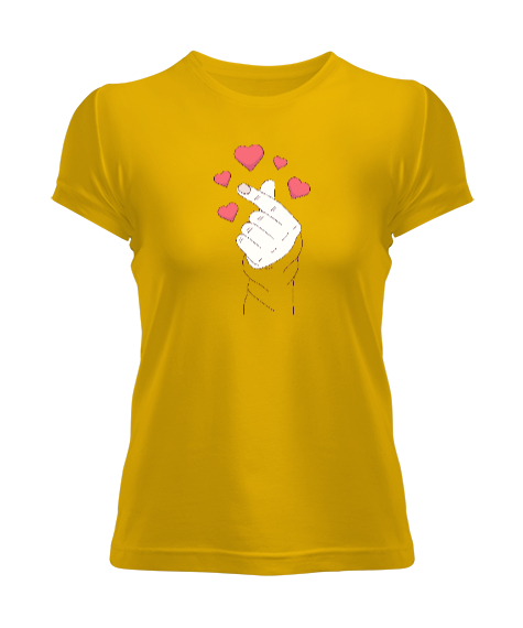 Tisho - Finger Heart - Parmak Şıklatma - Kpop V2 Sarı Kadın Tişört