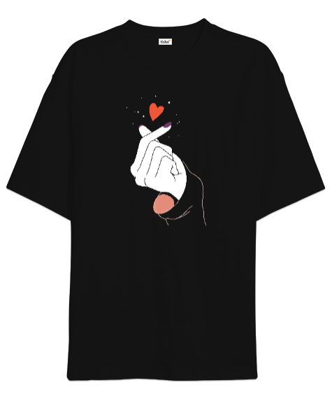 Tisho - Finger Heart - Parmak Şıklatma - Kpop V2 Siyah Oversize Unisex Tişört