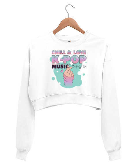 Tisho - Finger Kpop Music - K-pop Beyaz Kadın Crop Sweatshirt