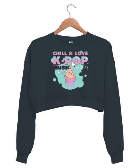 Tisho - Finger Kpop Music - K-pop Füme Kadın Crop Sweatshirt