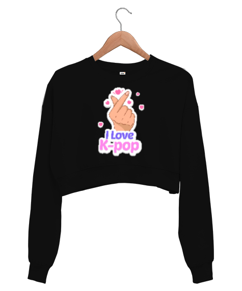 Tisho - Finger Kpop Music - K-pop Siyah Kadın Crop Sweatshirt