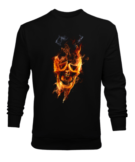 Tisho - Fire Skull Siyah Erkek Sweatshirt