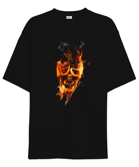 Tisho - Fire Skull Siyah Oversize Unisex Tişört