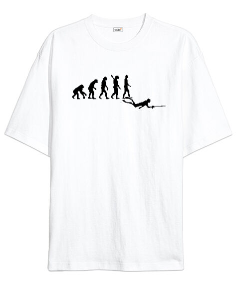 Tisho - Fishing Evolution - Evrim- Beyaz Oversize Unisex Tişört