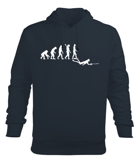 Tisho - Fishing Evolution - Evrim- Füme Erkek Kapüşonlu Hoodie Sweatshirt