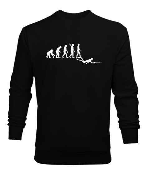 Tisho - Fishing Evolution - Evrim- Siyah Erkek Sweatshirt