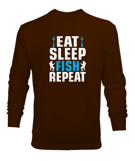 Tisho - Fishing Routine - Balıkçı Rutin Kahverengi Erkek Sweatshirt