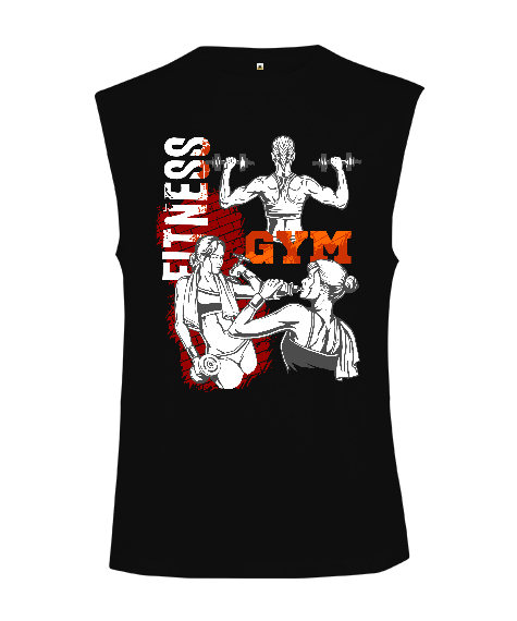 Tisho - Fitness Girl GYM Vücut Geliştirme Bodybuilding Fitness Tasarım Siyah Kesik Kol Unisex Tişört
