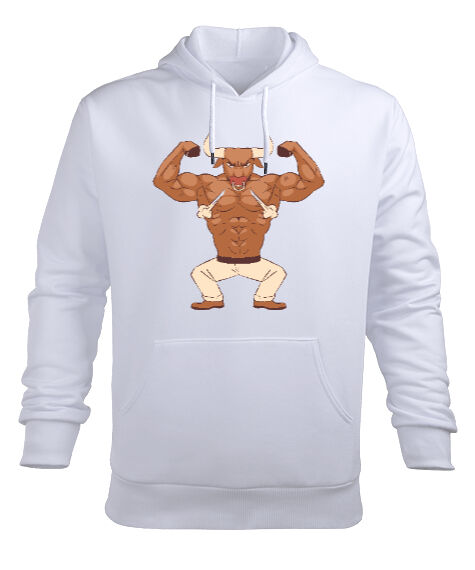 Tisho - Fitness kaslı sinirli vücut geliştirme boğa Beyaz Erkek Kapüşonlu Hoodie Sweatshirt