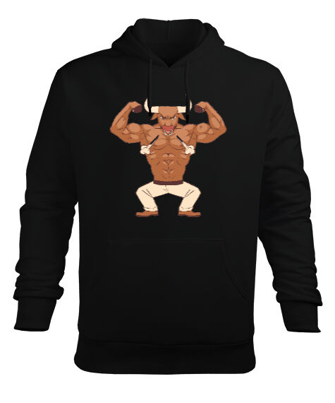 Tisho - Fitness kaslı sinirli vücut geliştirme boğa Siyah Erkek Kapüşonlu Hoodie Sweatshirt