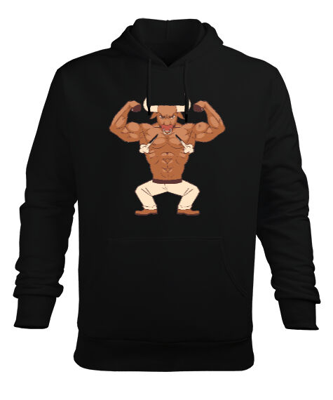 Tisho - Fitness kaslı sinirli vücut geliştirme boğa Siyah Erkek Kapüşonlu Hoodie Sweatshirt