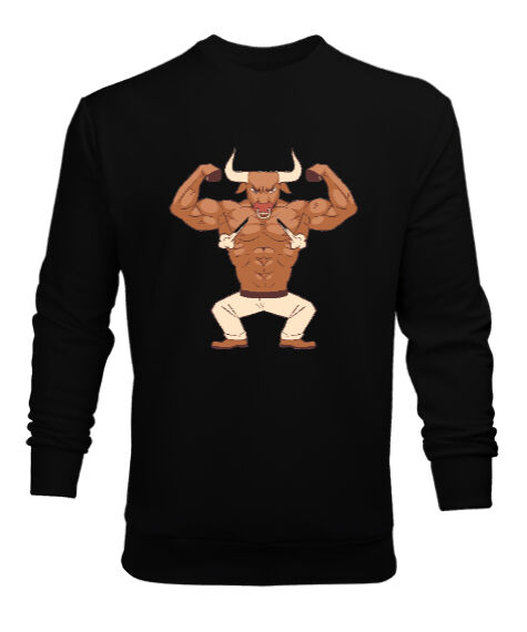 Tisho - Fitness kaslı sinirli vücut geliştirme boğa Siyah Erkek Sweatshirt