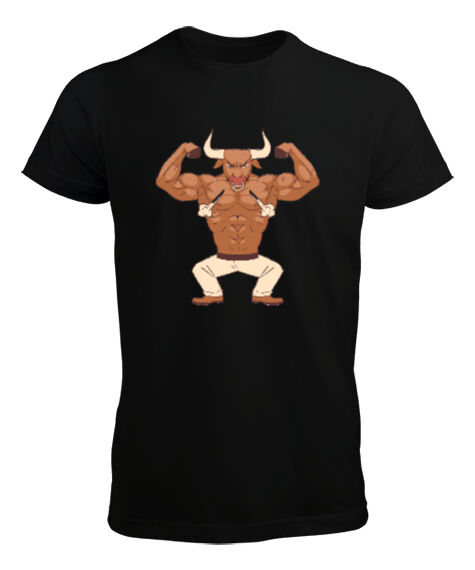 Tisho - Fitness kaslı sinirli vücut geliştirme boğa Siyah Erkek Tişört