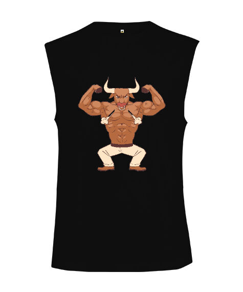 Tisho - Fitness kaslı sinirli vücut geliştirme boğa Siyah Kesik Kol Unisex Tişört